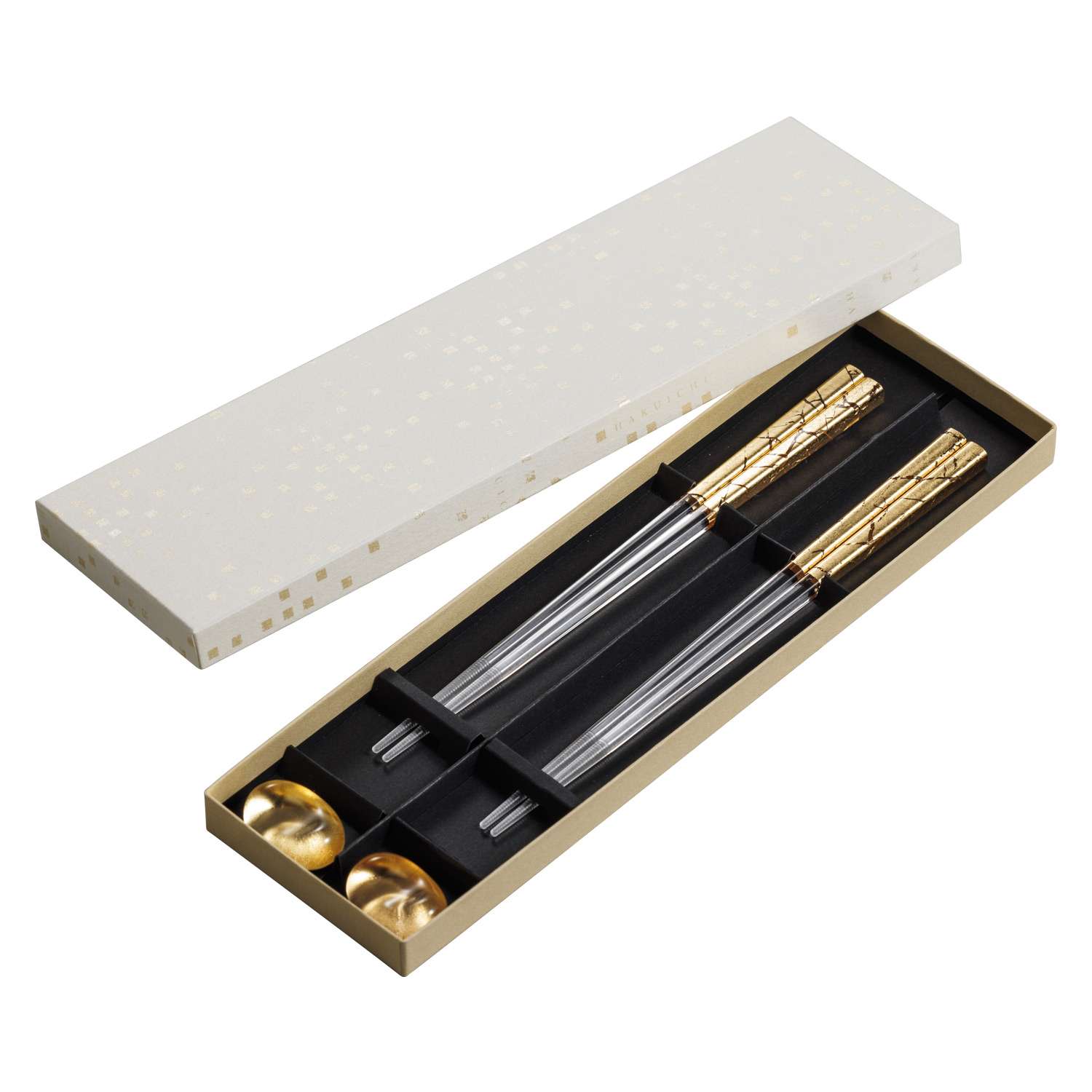 Clear Chopsticks with Gold Crackle Pattern Chopsticks and Rest Set