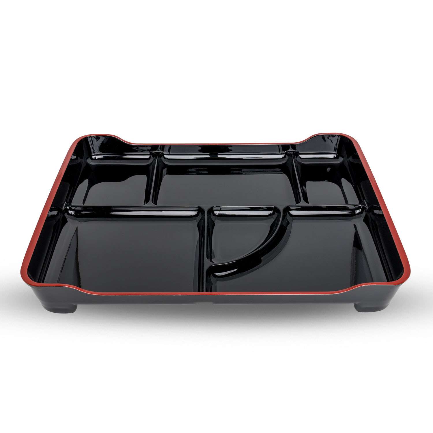 Bento Tray Black 14" (5 Compartment w/ Sauce Well, Stackable)