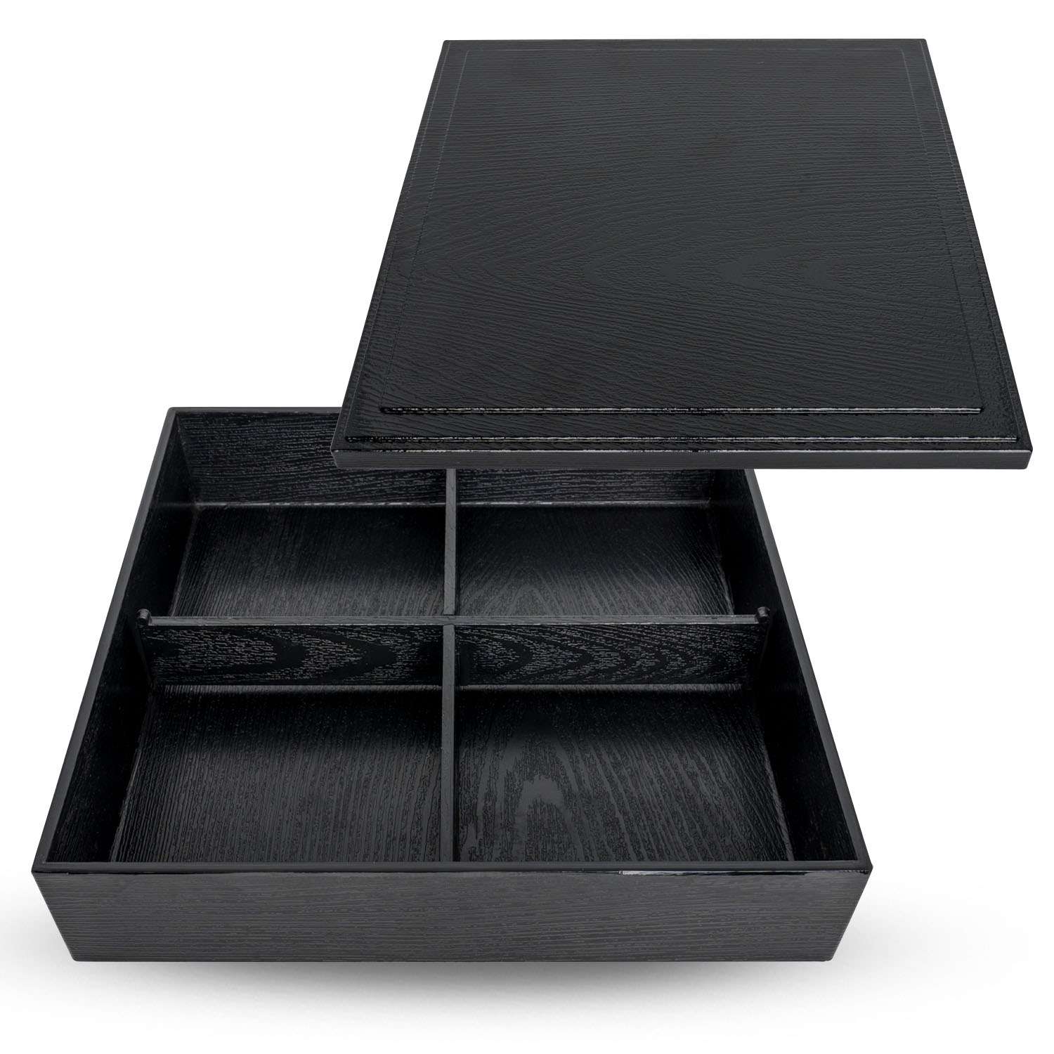 Black Bento Box with Cover and Divider 9.75"