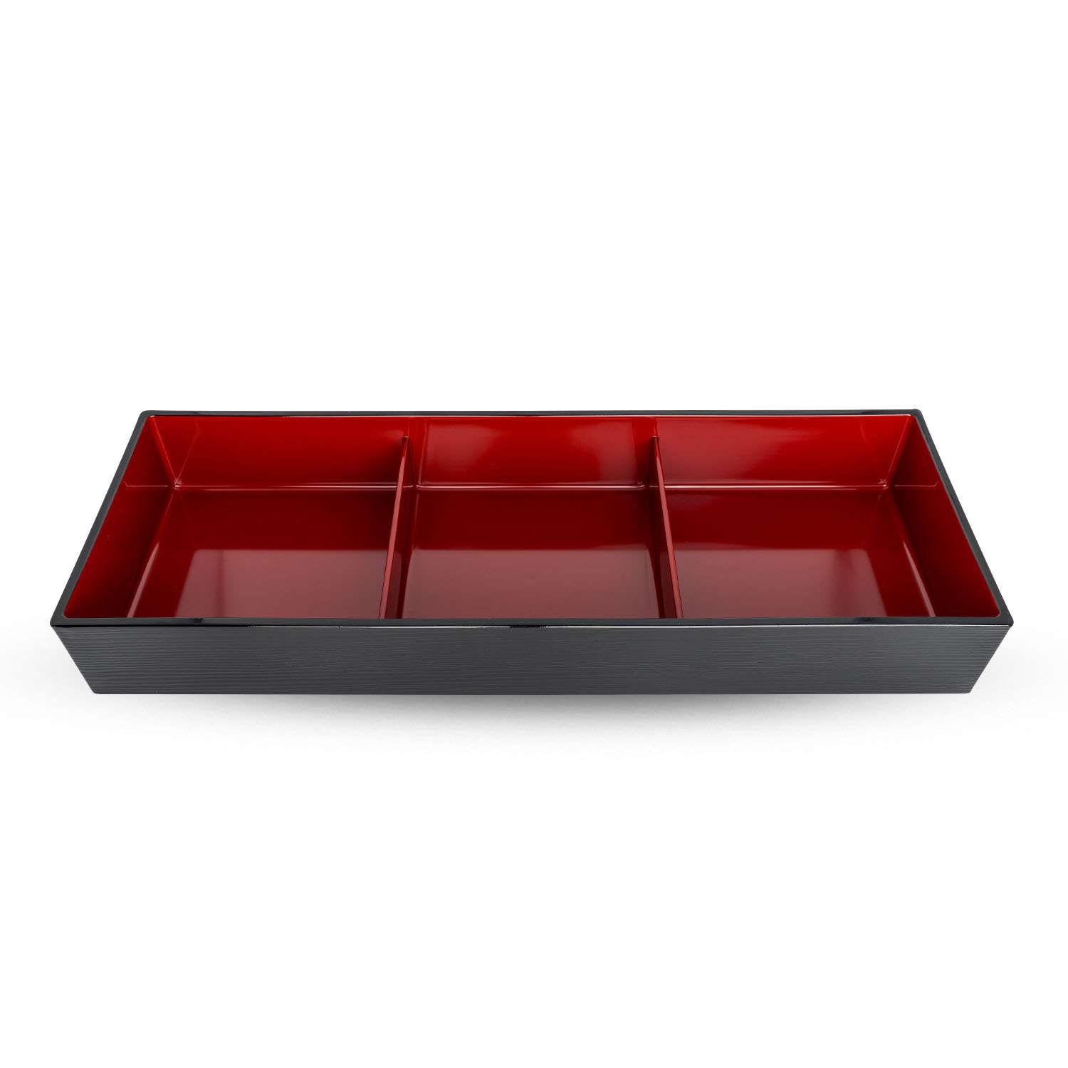 Black and Red 3 Compartment Nagate Bento Box 14.25"